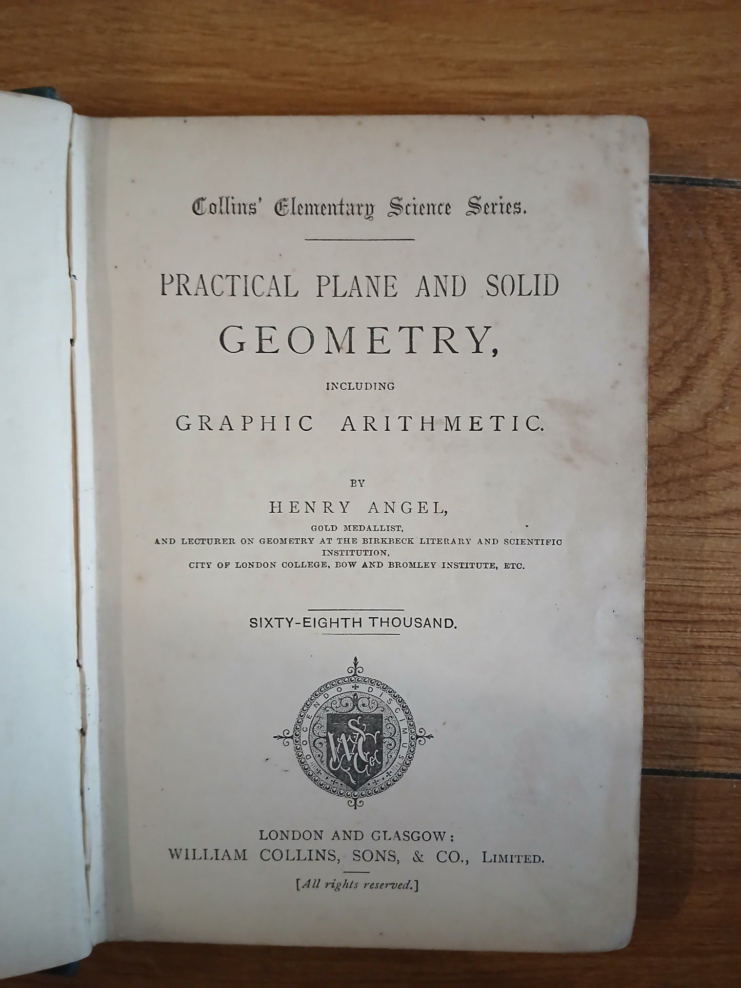 Plane & Solid Geometry by Henry Angel Rare Antique Hardback Book 1890