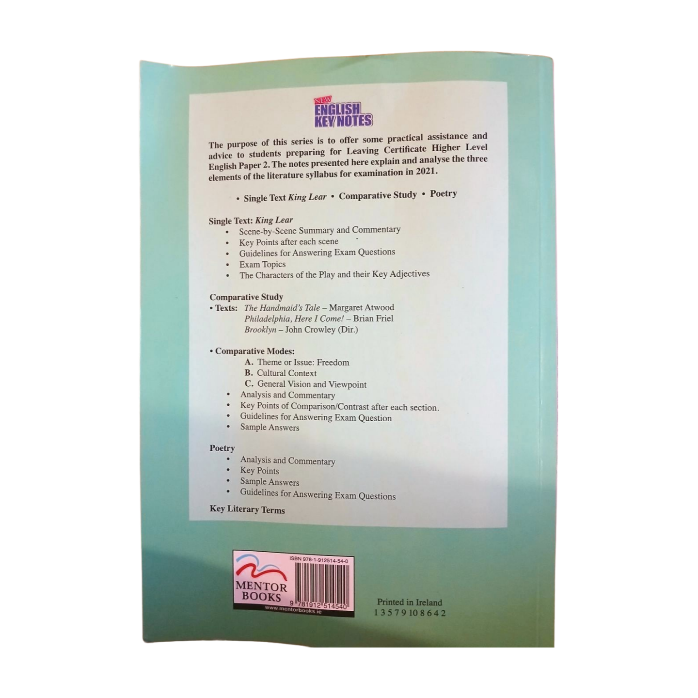 English Key Notes Leaving Cert Higher 2021