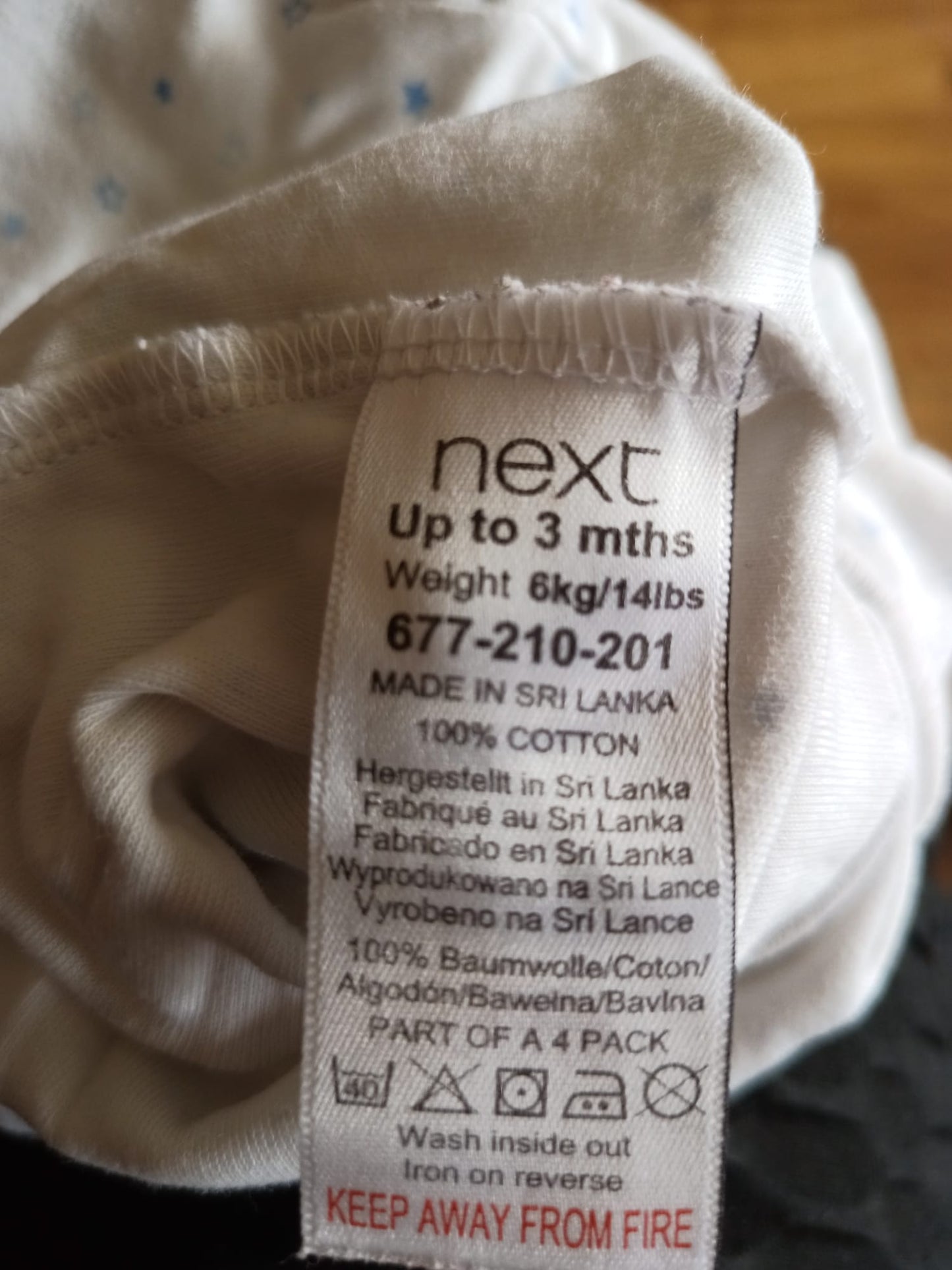 Next Babygrow Sleepsuit Age 0-3 Months