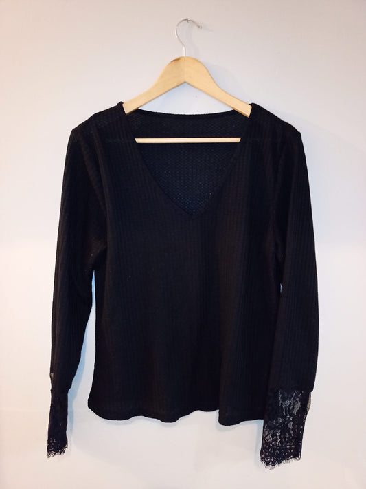 Shein Knit Top with Lace Sleeve Detail Size L