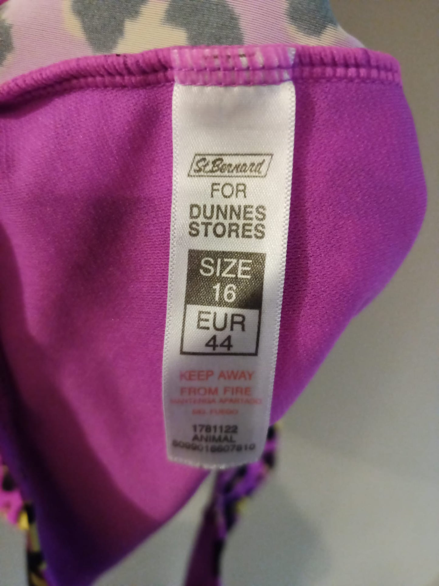 Dunnes Pink Leopard Print Swimming Costume Size 16