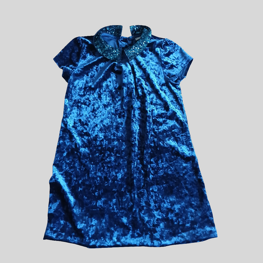 Next Navy Velvet Dress With Sequin Collar Age 8