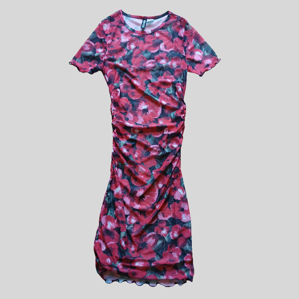 open lace back dress H&M Divided See-Through Red Floral Dress Size XS – Thrift Cycle