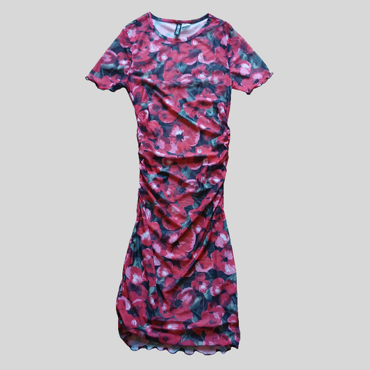 H&M Divided See-Through Red Floral Dress Size XS