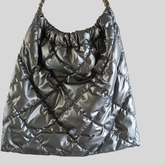 Senyu Puffy Quilted Silver Metalic Handbag Chain Straps