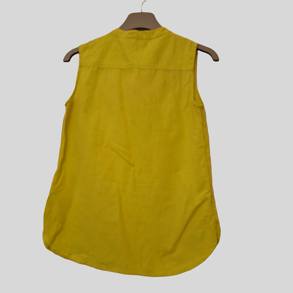 Green/Yellow Linen Sleeveless Top Approx Size M