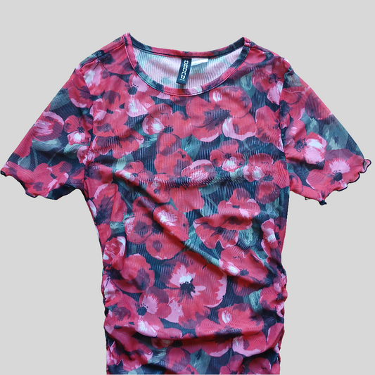H&M Divided See-Through Red Floral Dress Size XS