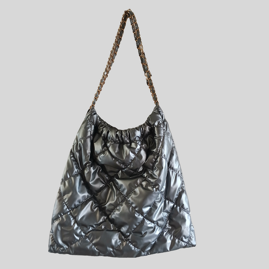 Senyu Puffy Quilted Silver Metalic Handbag Chain Straps