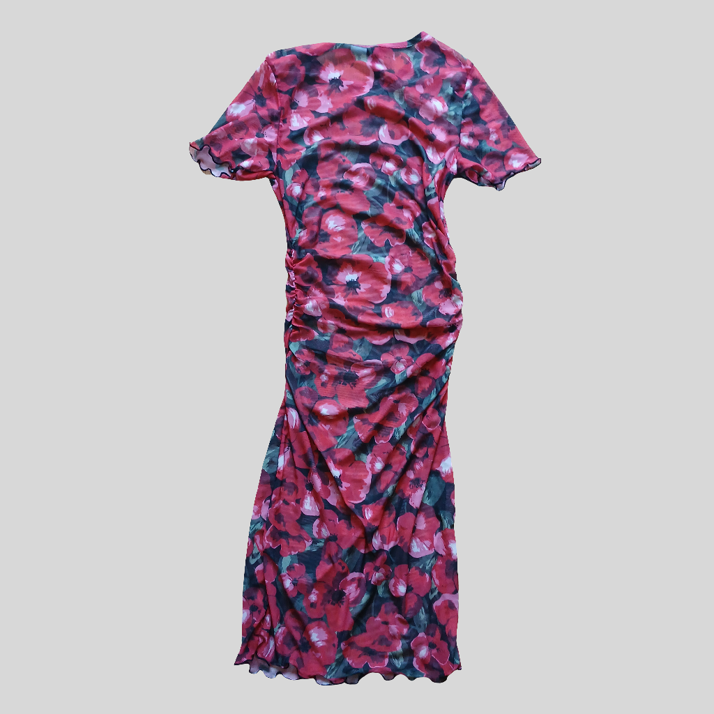 H&M Divided See-Through Red Floral Dress Size XS