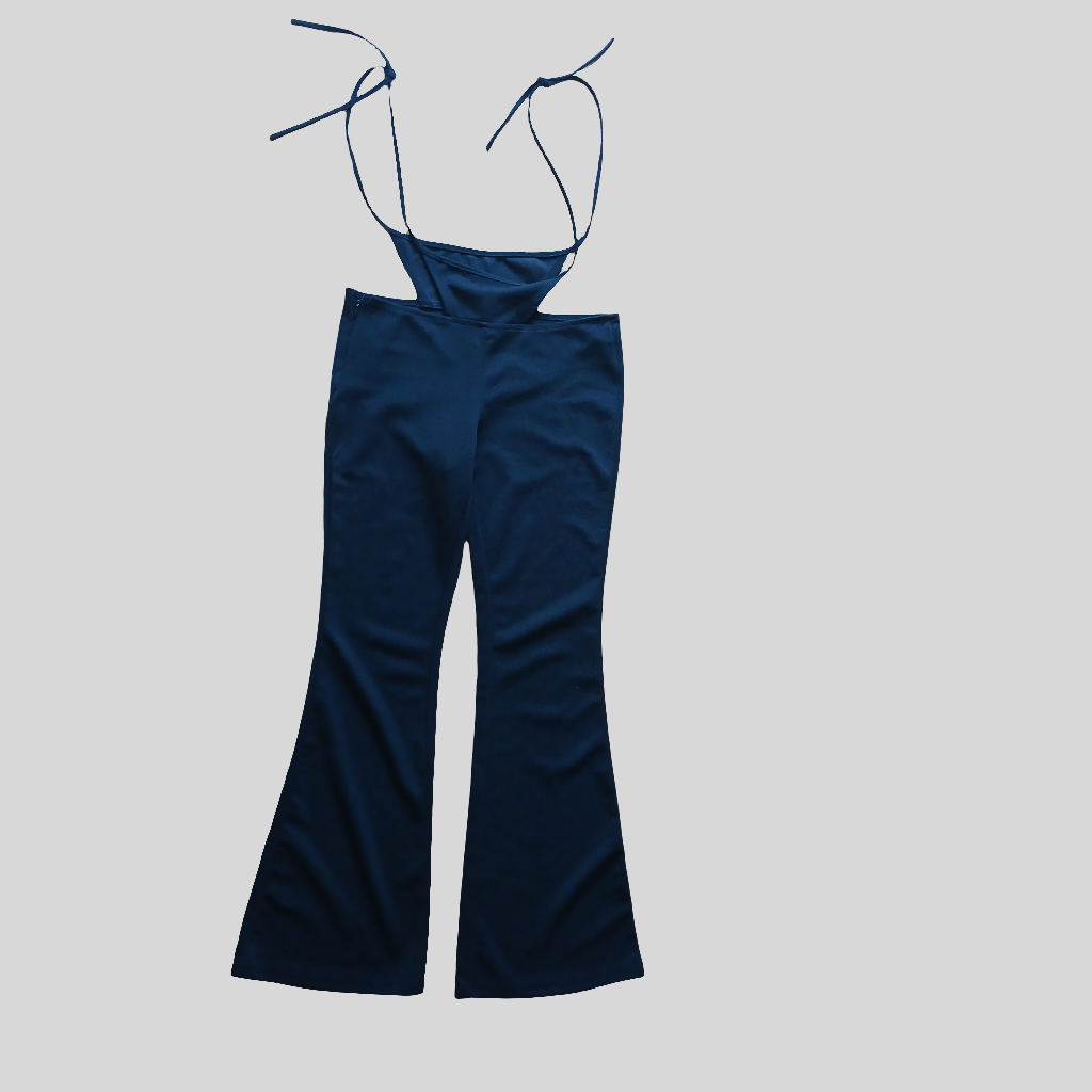 Shein Black Flares Trousers with Waist Tie Size 6