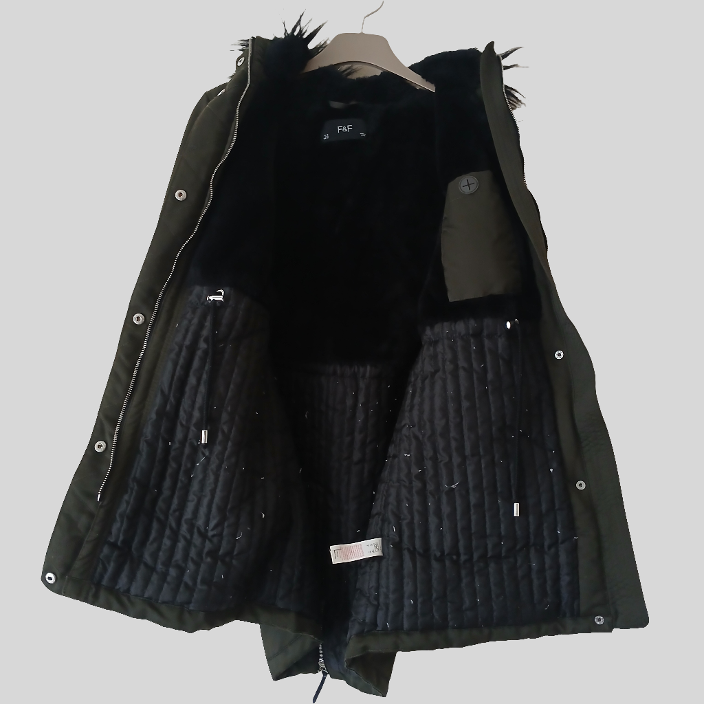 F&F Black/Green Parka Coat Size 10