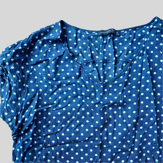 Atmosphere Blue Polka Dot V-Neck Top Size 12