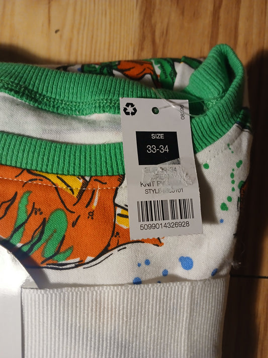 Brand New Dunnes Dinosaur Pyjamas Size 33-34" (Approx Age 12-13)