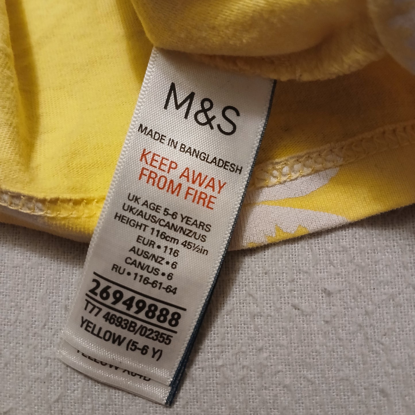 M&S Yellow Butterfly Dress Age 5-6