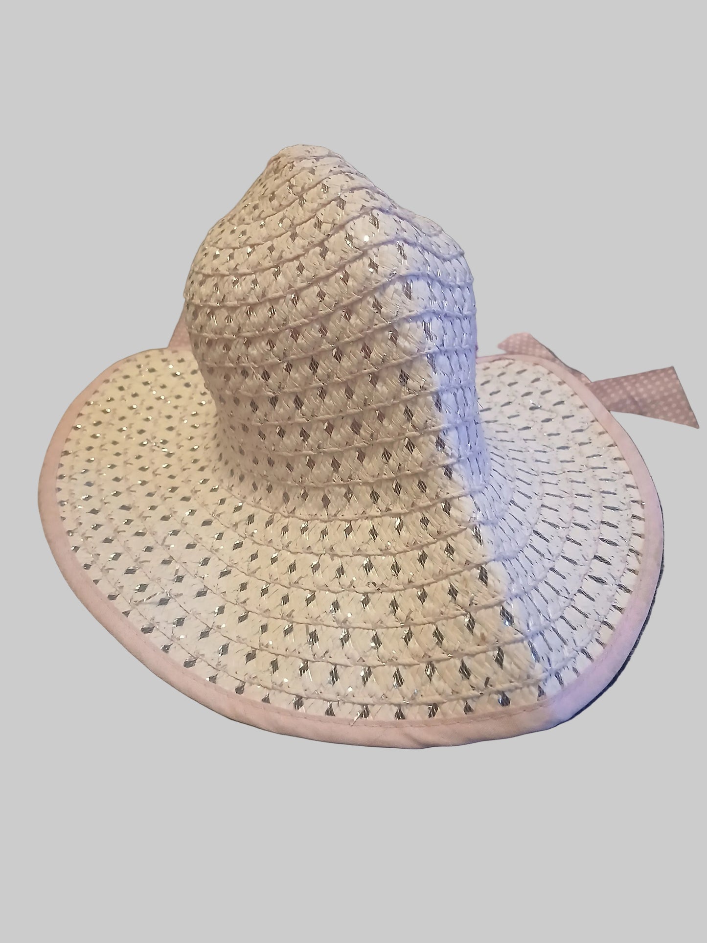 Kids Pink Straw Bonnet Hat with Ribbon