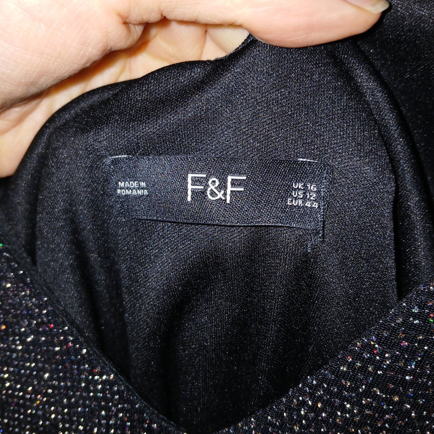 F&F Glittery Sparkly Party Black Dress Size 16