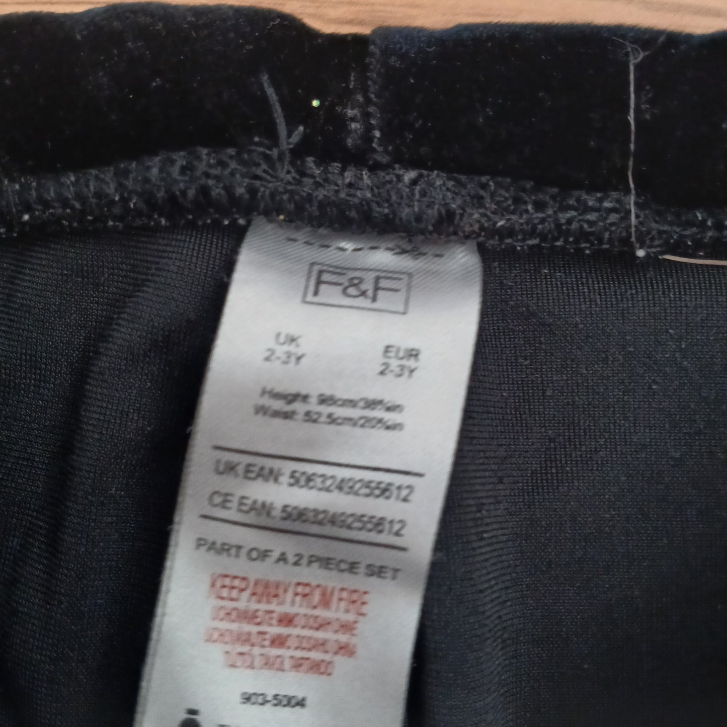 F&F Black Velvet Glitter Leggings Age 2-3