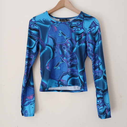Pretty Little Thing Stretchy Blue Top Size 12