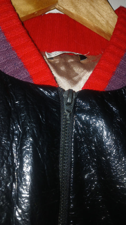 Zara Black Shiny Patent Cropped Bomber Jacket Size Small