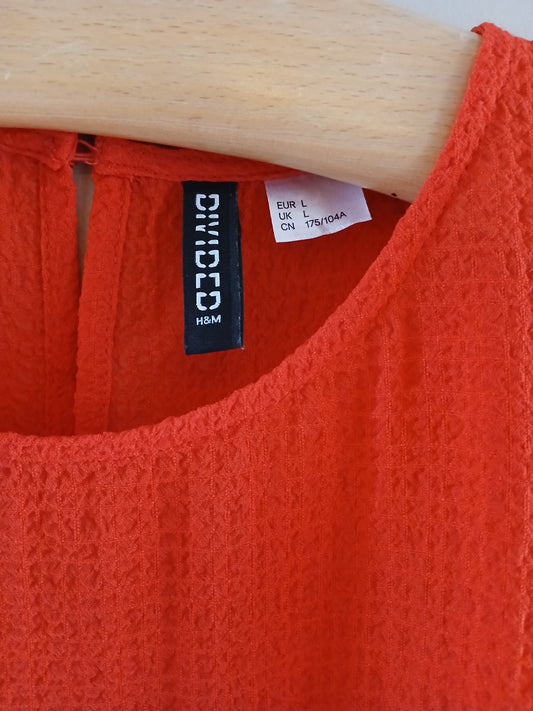 H&M Red Sheer Tiered Dress Puff Sleeve With Lining Size L