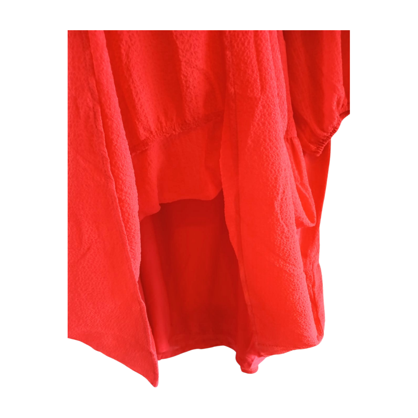 H&M Red Sheer Tiered Dress Puff Sleeve With Lining Size L