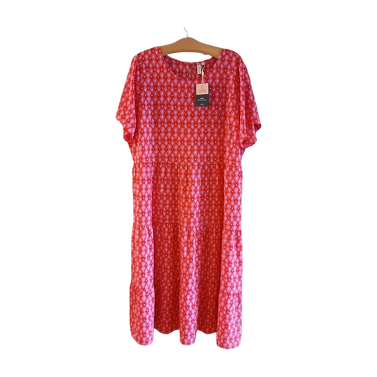 Brand New With Tags Only Carmakoma Curve Pink Red Midi Dress Size 22