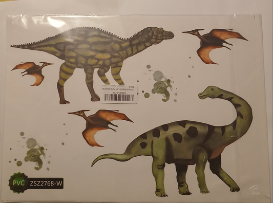 4 Sheets of Dinosaur PVC Wall Stickers