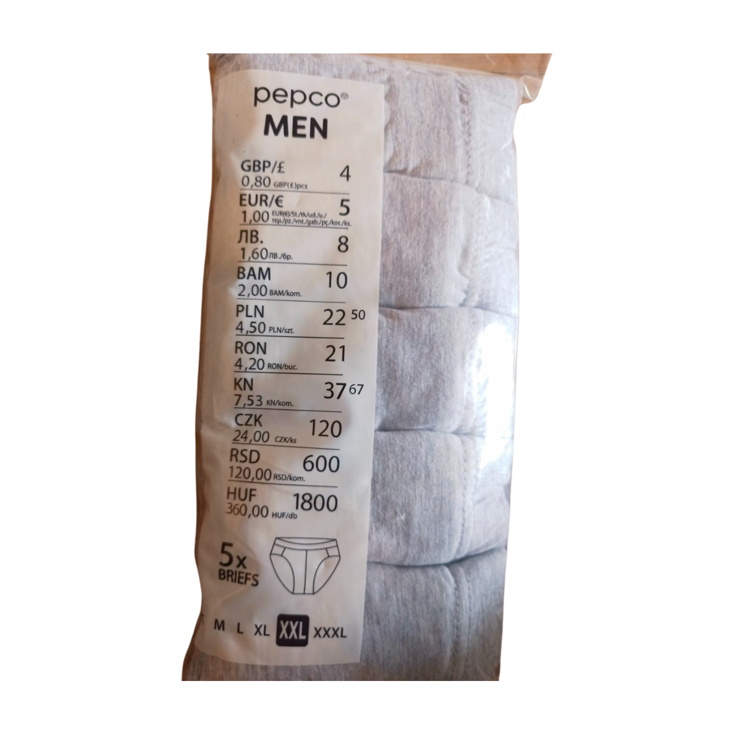 Brand New Pepco Pack of 5 Grey Briefs Pants Mens Underwear Size XXL