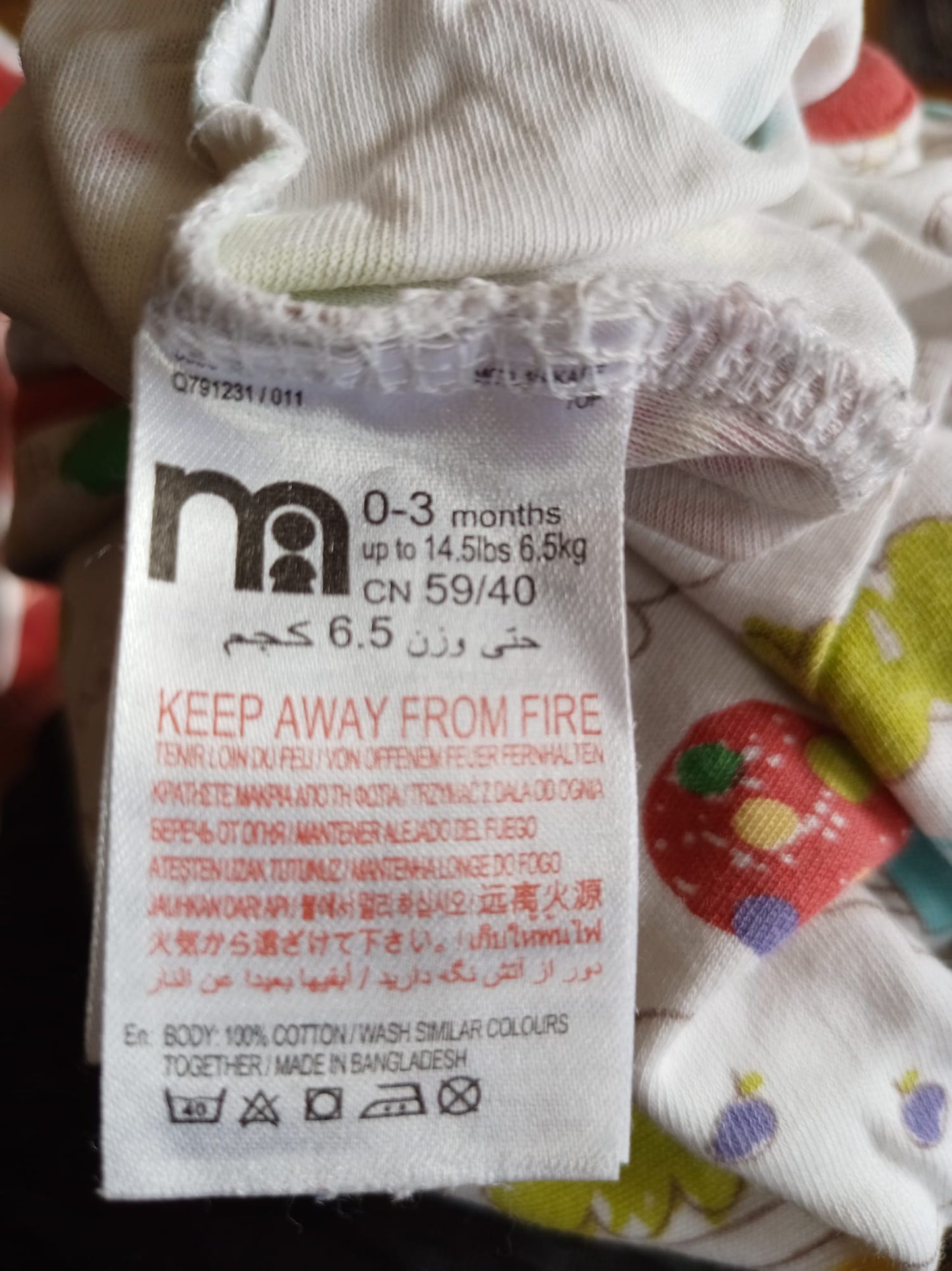 Mothercare Babygrow Sleepsuit Age 0-3 Months