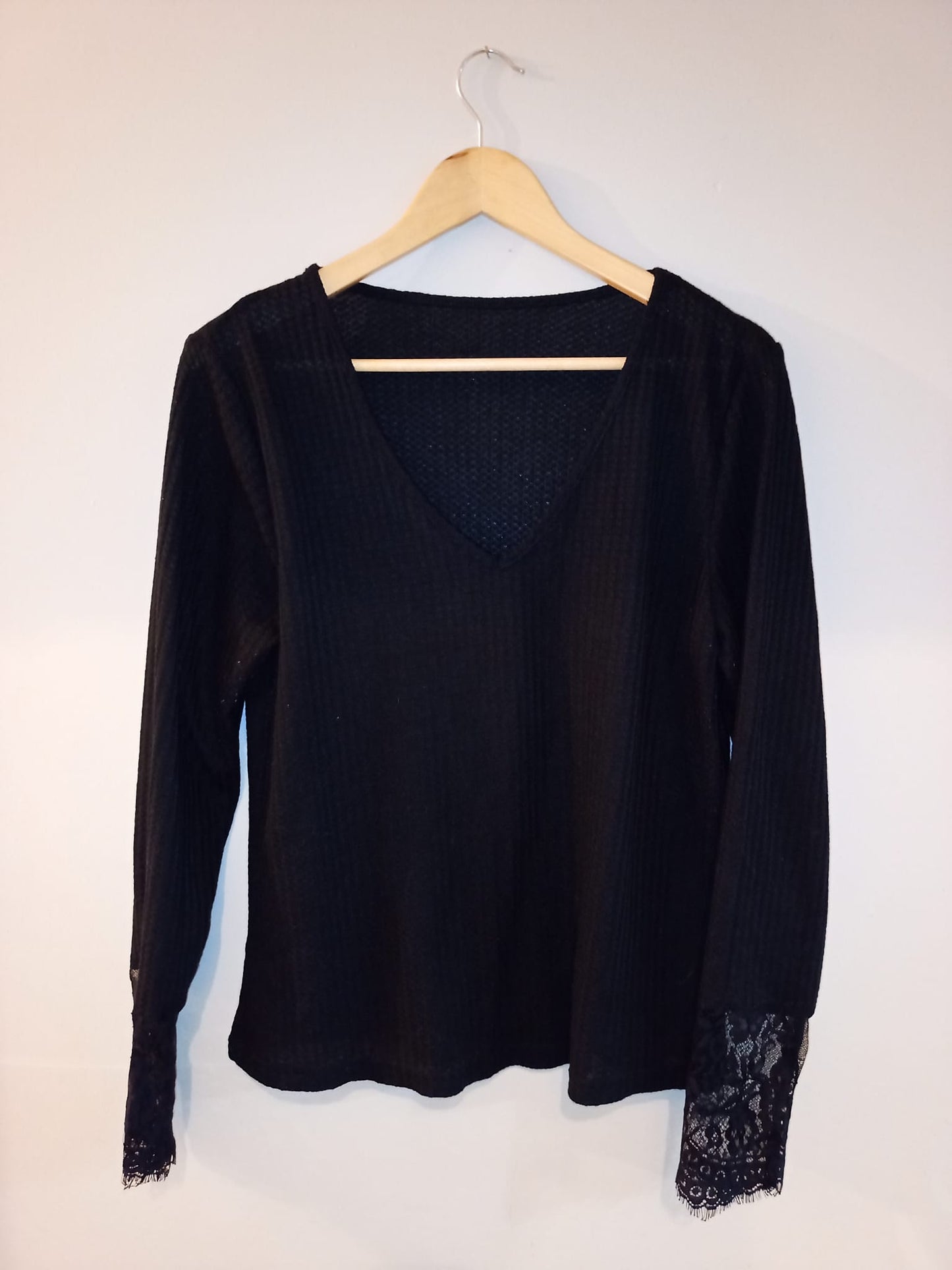 Shein Knit Top with Lace Sleeve Detail Size L