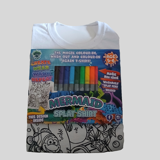 Brand New Splat Planet Mermaid Colour-In Wash Out T-Shirt Age 5-6