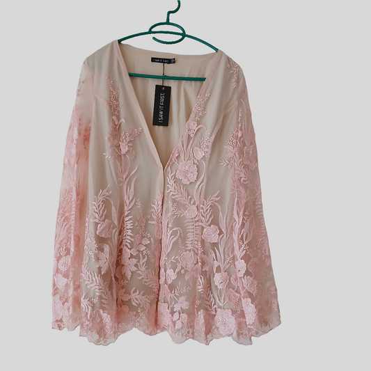 Brand New I Saw It First Pink Sheer Lace Co-Ord Two Piece Suit Size 10