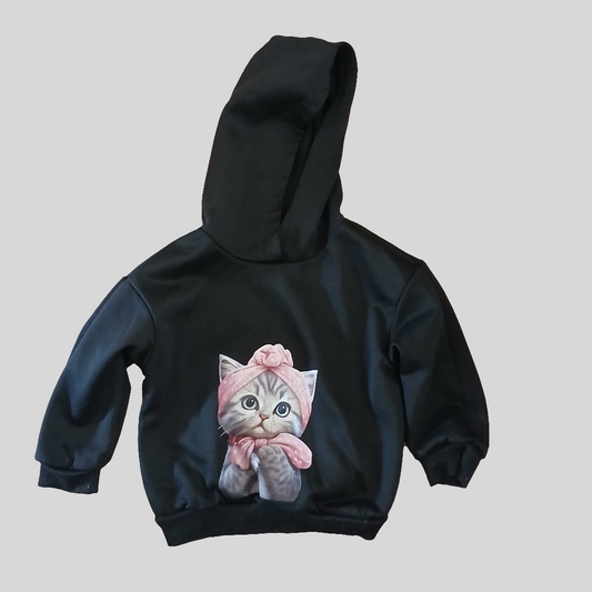 Shein Cat Black Hooded Jumper Age 2-3