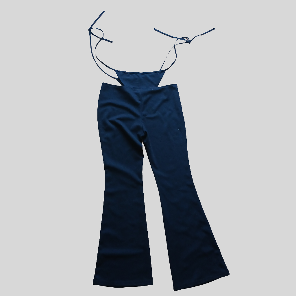 Shein Black Flares Trousers with Waist Tie Size 6