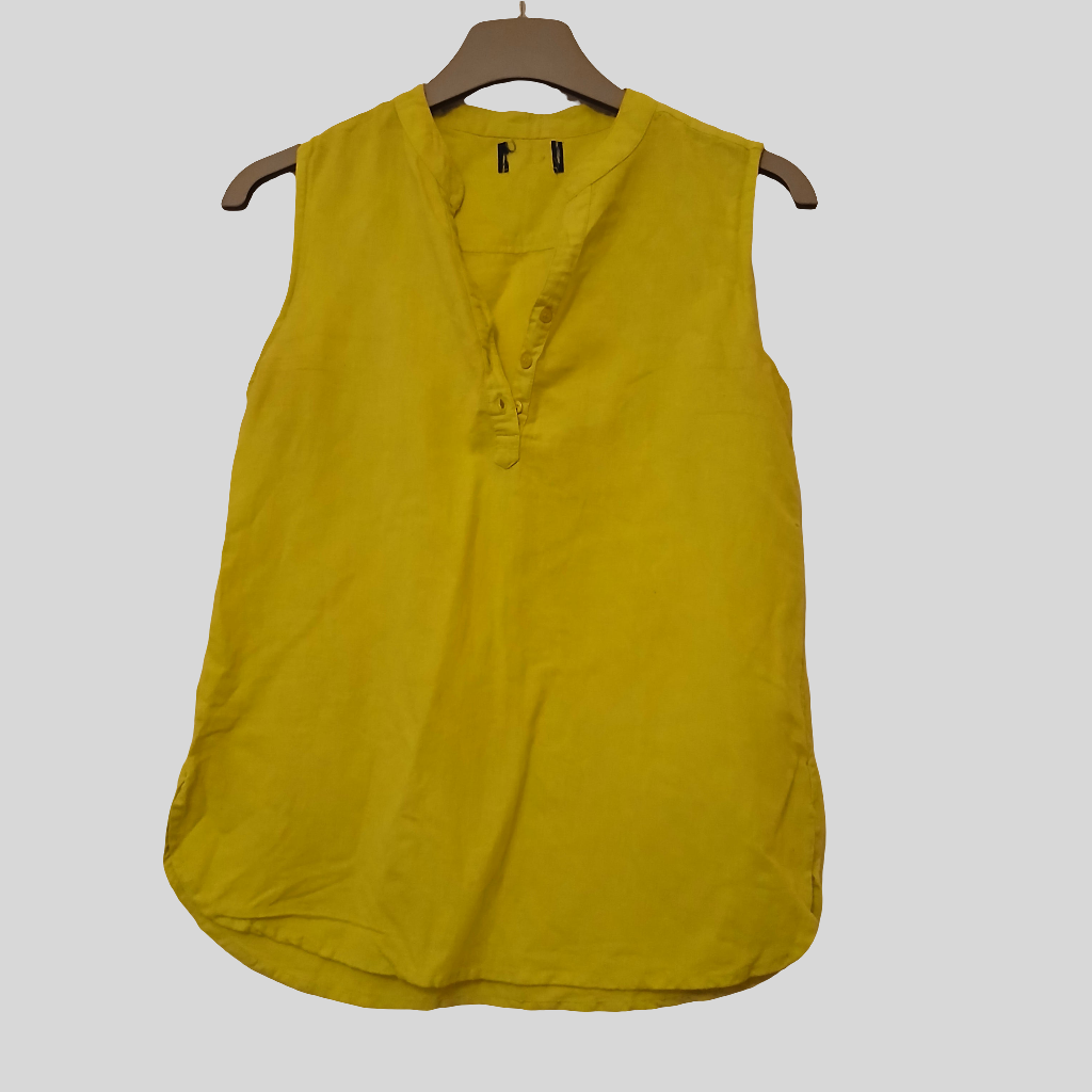 Green/Yellow Linen Sleeveless Top Approx Size M