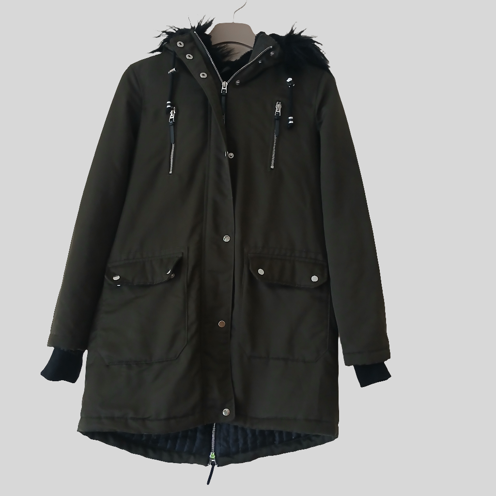 F&F Black/Green Parka Coat Size 10