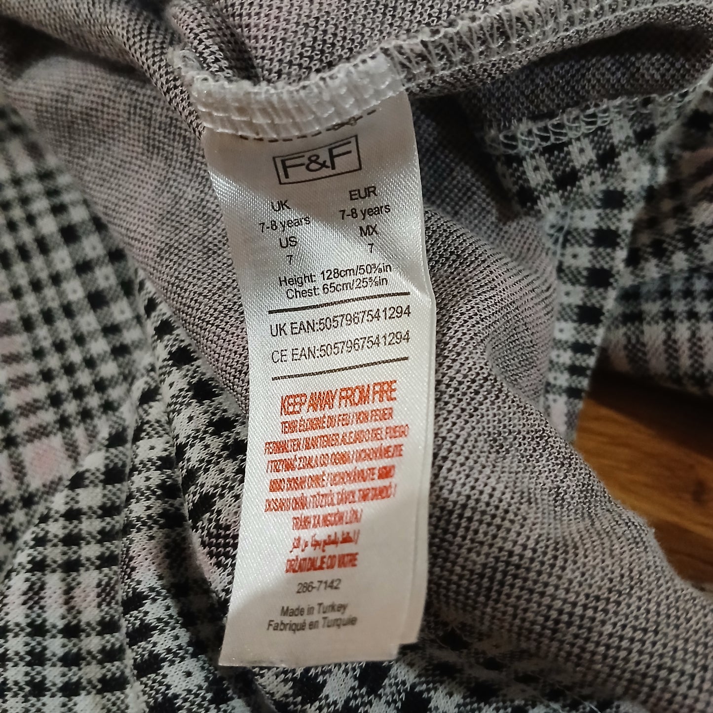 F&F Checked Pinafore Dress Age 7-8