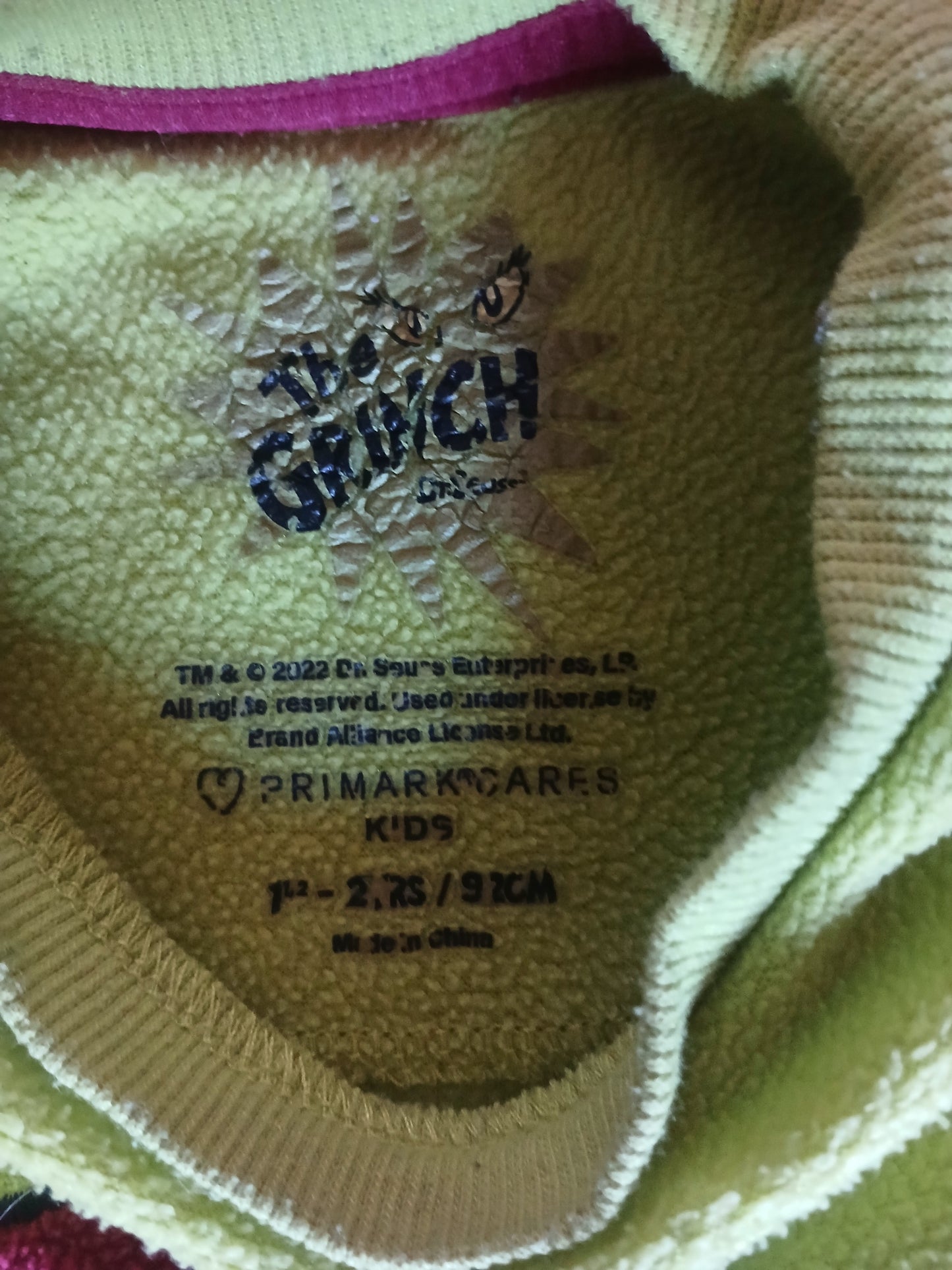 Primark/Penneys The Grinch Pyjamas Age 1-2