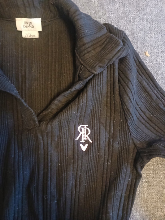 River Island Collared Black Dress with Belt Age 7-8