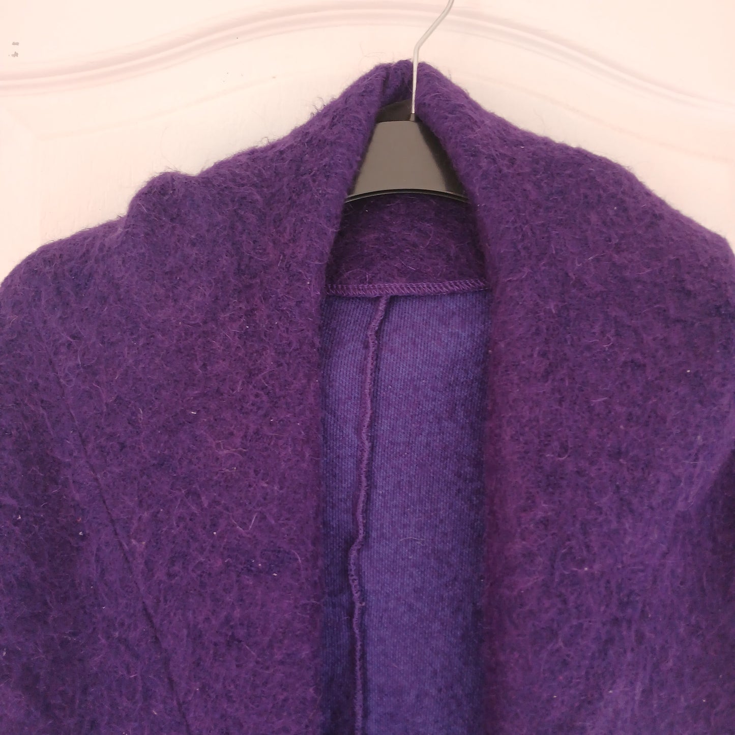 Isabel De Pedro Purple Mohair Mix Waterfall Wrap Cardigan With Hood Size 12