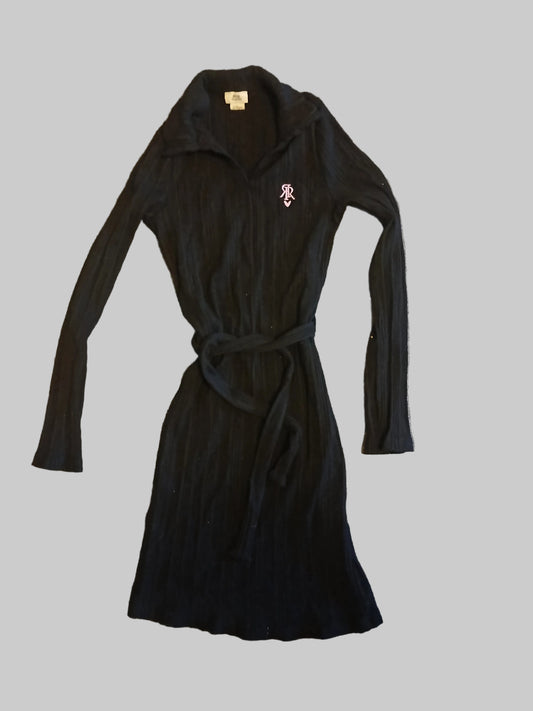 River Island Collared Black Dress with Belt Age 7-8