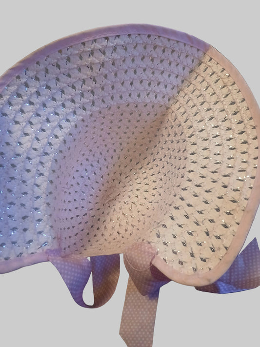 Kids Pink Straw Bonnet Hat with Ribbon