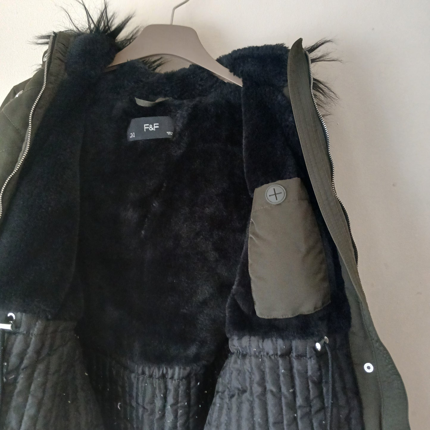 F&F Black/Green Parka Coat Size 10