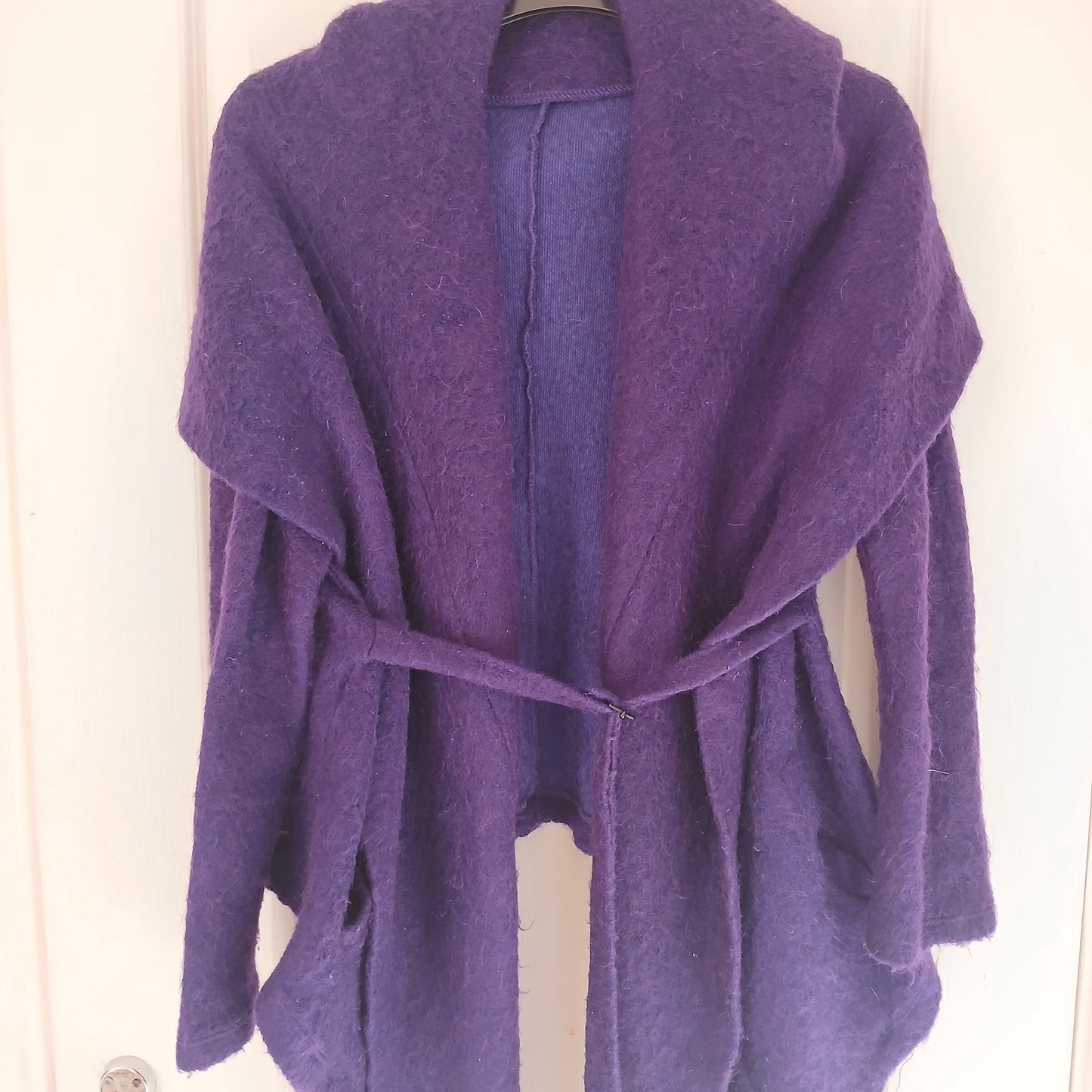 Isabel De Pedro Purple Mohair Mix Waterfall Wrap Cardigan With Hood Size 12