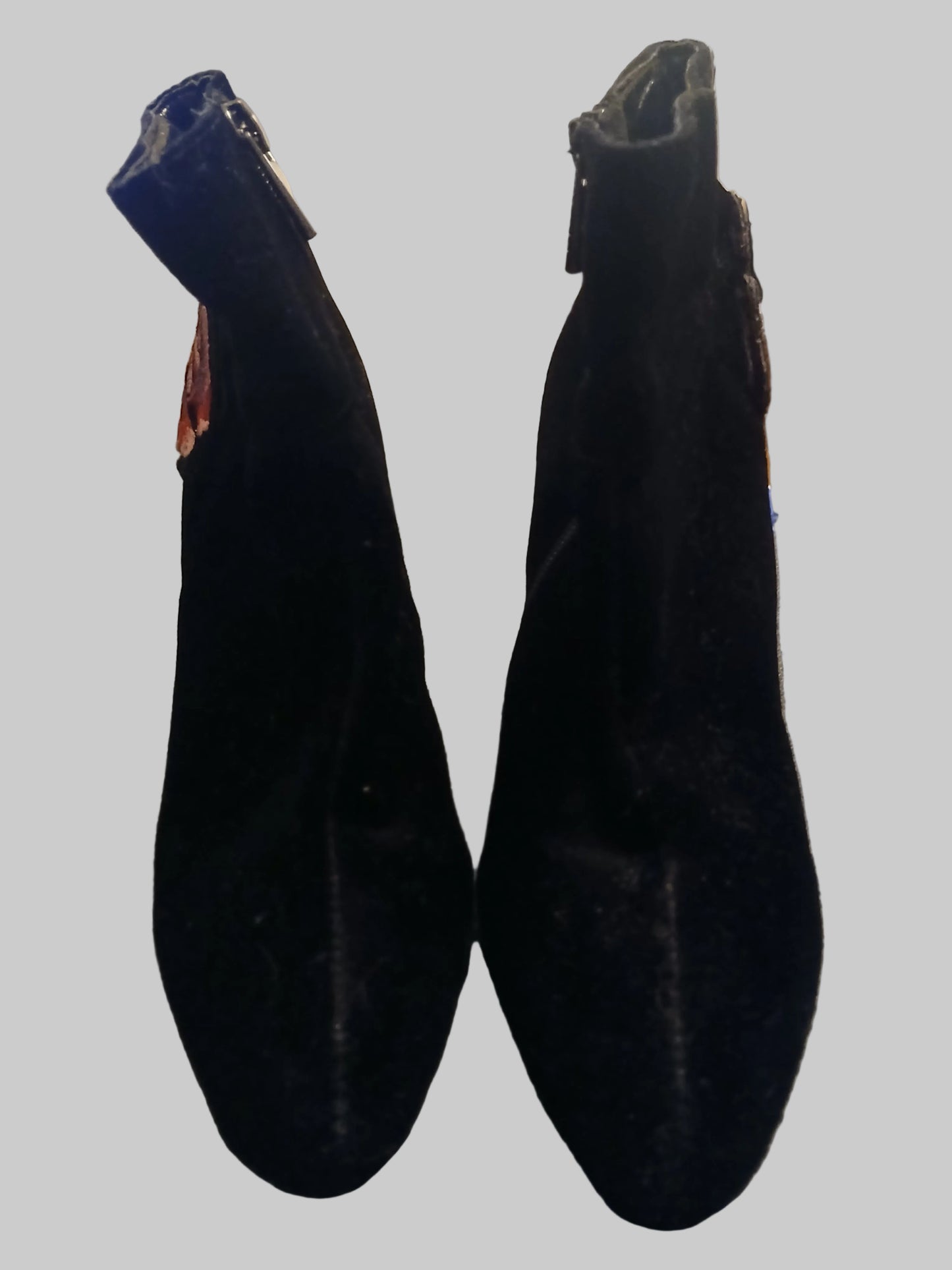 "Glamour" Black Velvety Boots with Embroidered Flowers and Glitter Heel Size 37