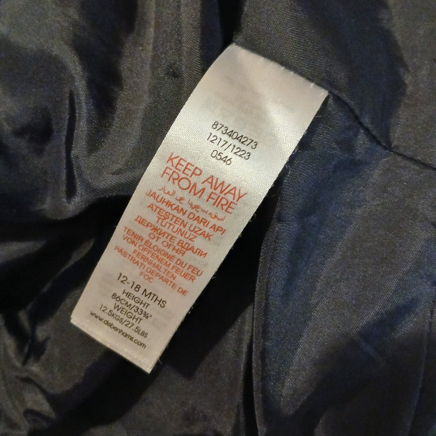 Debenhams Junior J Coat Age 12-18 Months