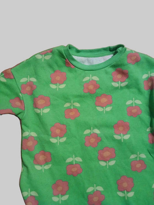 Dunnes Green Floral Jumper Dress Age 6-7