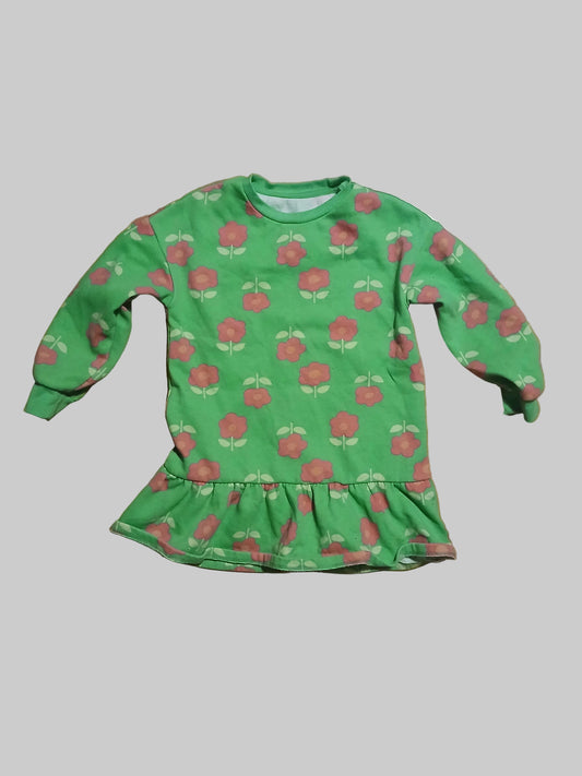 Dunnes Green Floral Jumper Dress Age 6-7