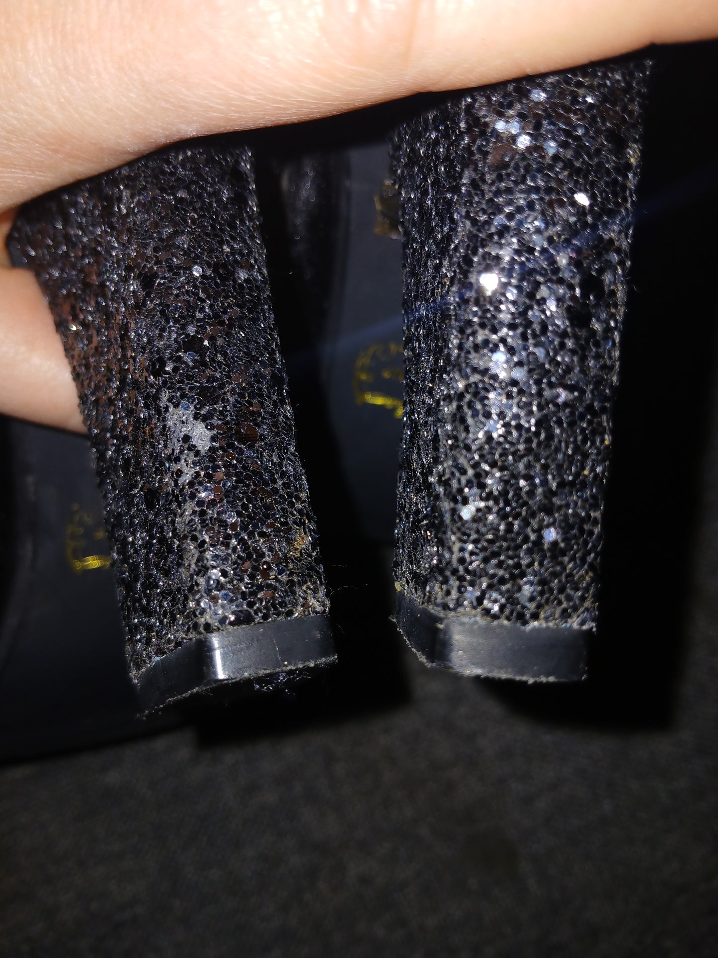 "Glamour" Black Velvety Boots with Embroidered Flowers and Glitter Heel Size 37