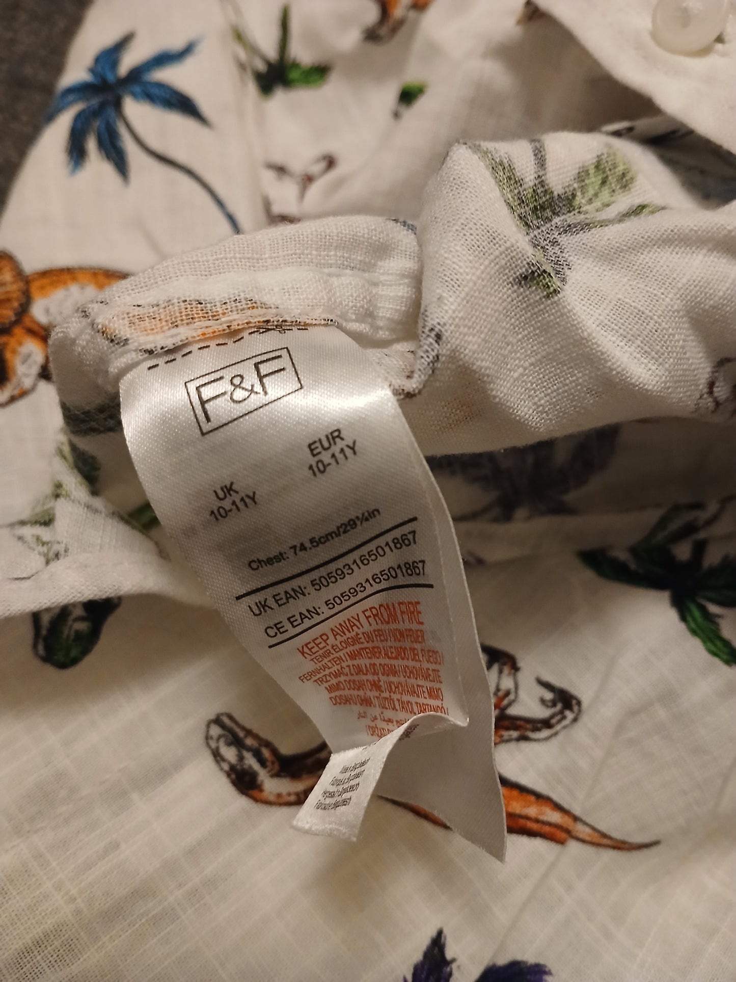 F&F Dinosaur Shirt Age 10-11